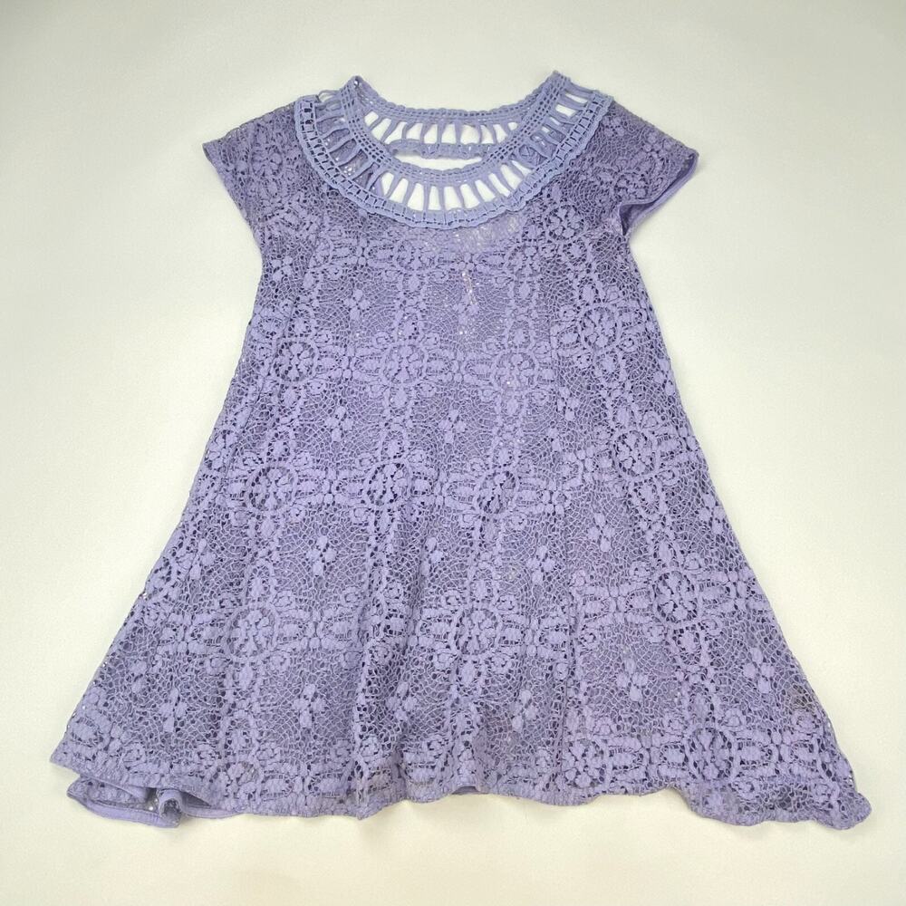 Free People Dress Women's XS Purple Crochet Open Lace Short Sleeve Coquette